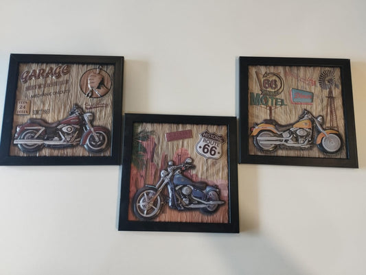 Route 66 Vintage Motorcycle Wall Art – 3 Piece Set